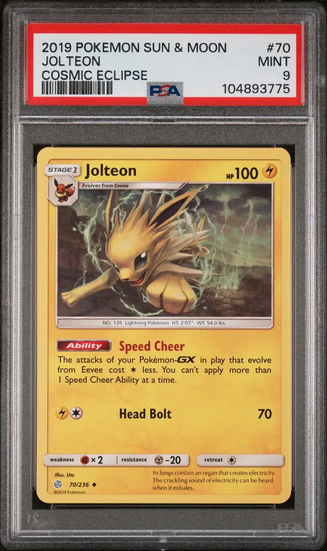 2019 #70 Jolteon PSA 9 Sun & Moon Cosmic Eclipse Pokemon