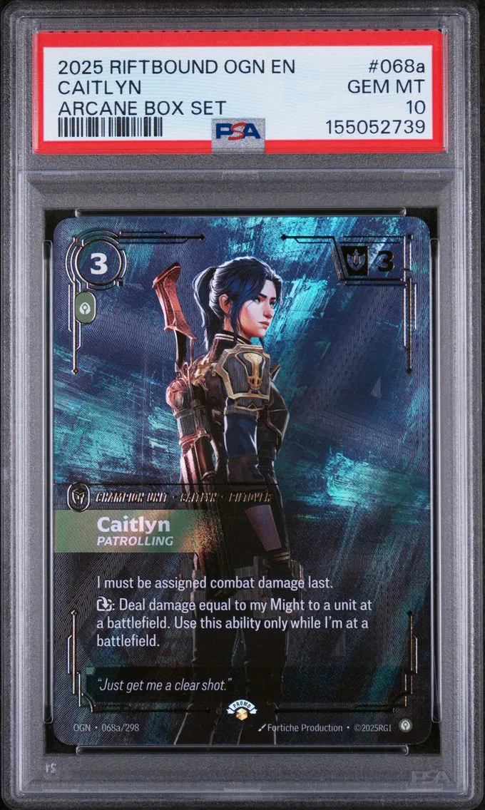 2025 #068a Caitlyn - Patrolling PSA 10 Riftbound: League of Legends Ogn-Origins