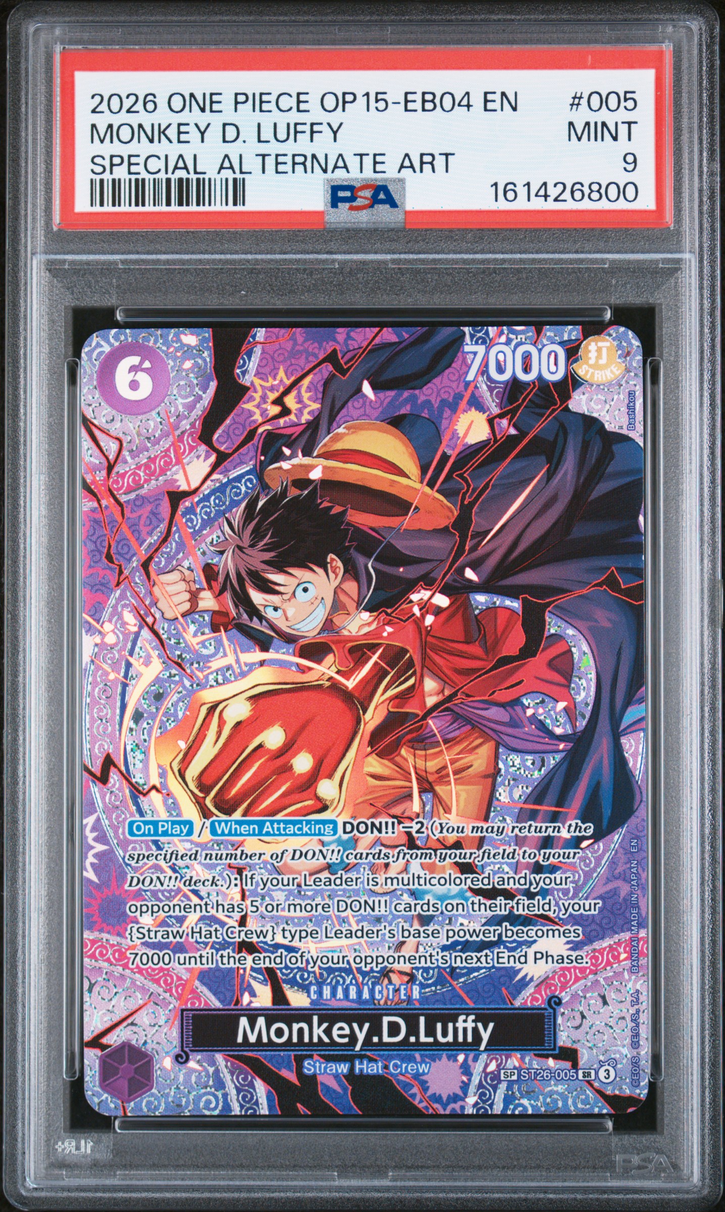 2026 #005 Monkey D. Luffy PSA 9 One Piece Op15-Eb04-Adventure On Kami'S Island One Piece