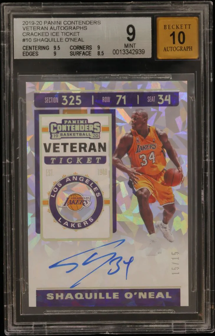 2019 #10 Shaquille O'Neal BGS 9 Panini Contenders Veteran Autographs Cracked Ice Ticket