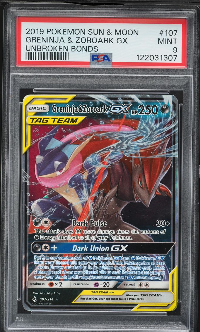 2019 #107 Greninja & Zoroark GX PSA 9 Sun & Moon Unbroken Bonds Pokemon