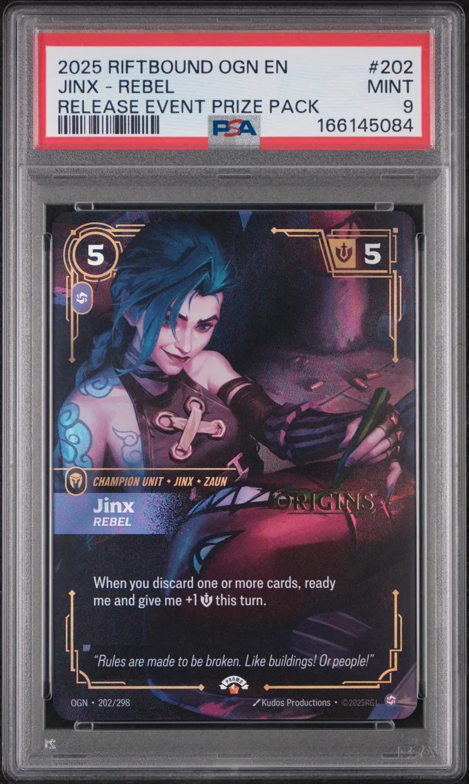 2025 #202 Jinx - Rebel PSA 9 Riftbound: League of Legends Ogn-Origins