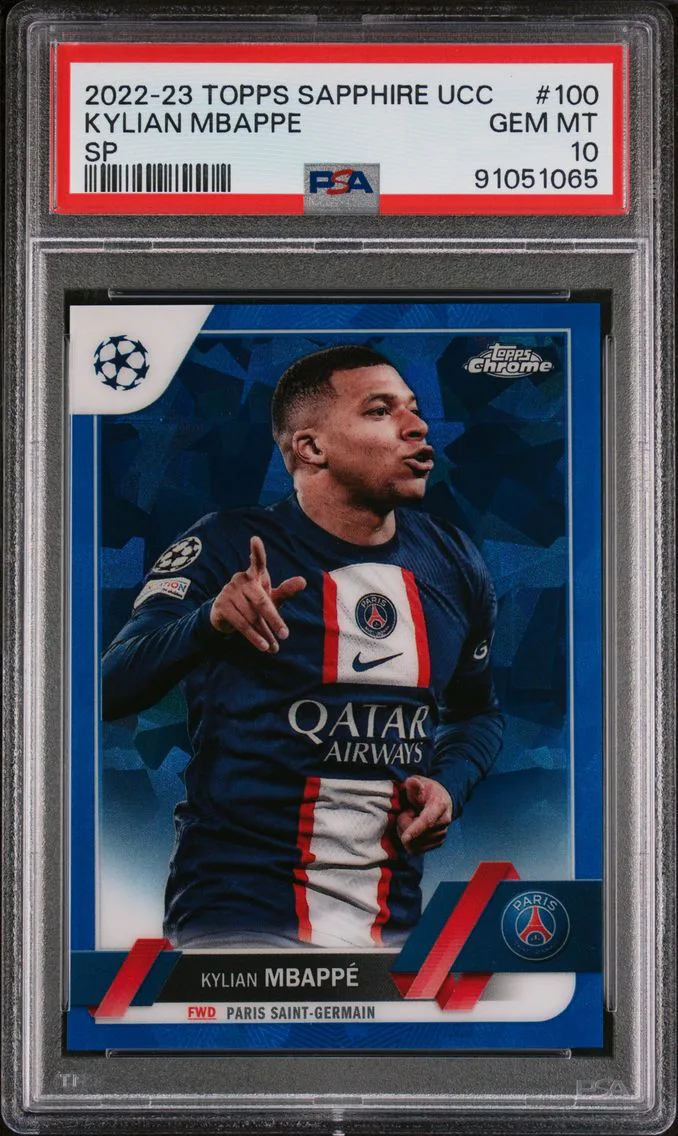 2022 #100 Kylian Mbappe PSA 10 Topps Chrome Sapphire Edition UEFA Club Competitions