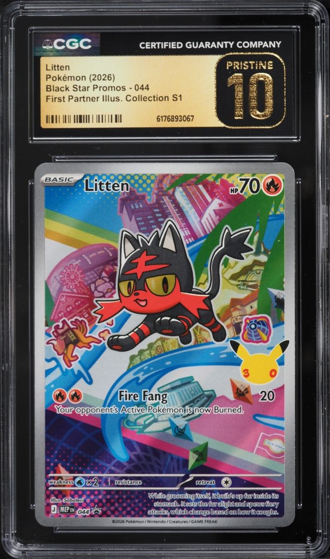 2026 Pokemon Mega Promo First Partner Illustration Full Art Litten #44 CGC 10 PRISTINE