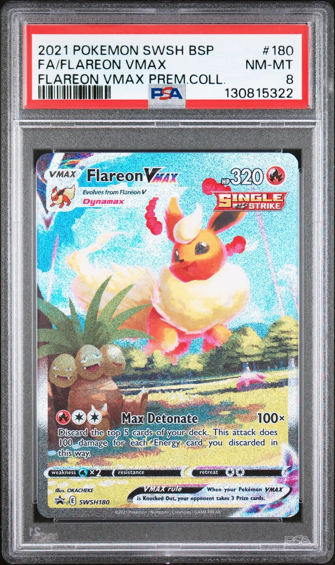 2021 #180 Full Art/Flareon Vmax PSA 8 Swsh Black Star Promo Pokemon