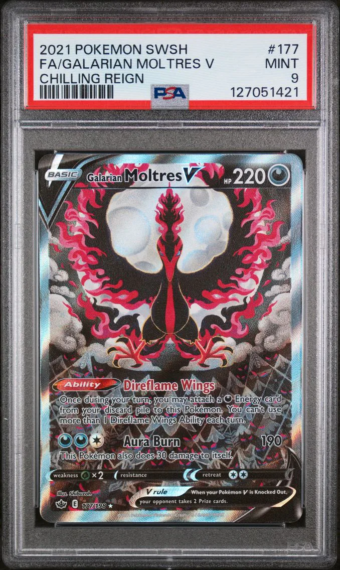 2021 #177 Full Art/Galarian Moltres V PSA 9 Sword & Shield Chilling Reign Pokemon