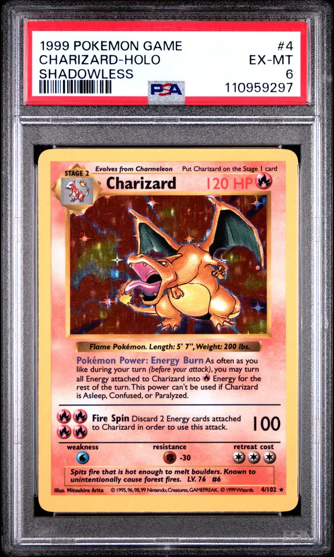 1999 #4 Charizard-Holo Shadowless PSA 6 Game