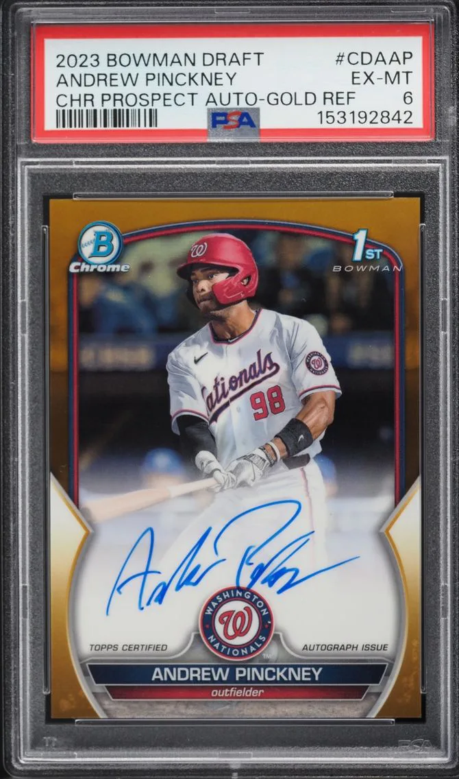 2023 Bowman Chrome Draft Gold Refractor Andrew Pinckney PROSPECT AUTO /50 #CDA-AP PSA 6 EXMT