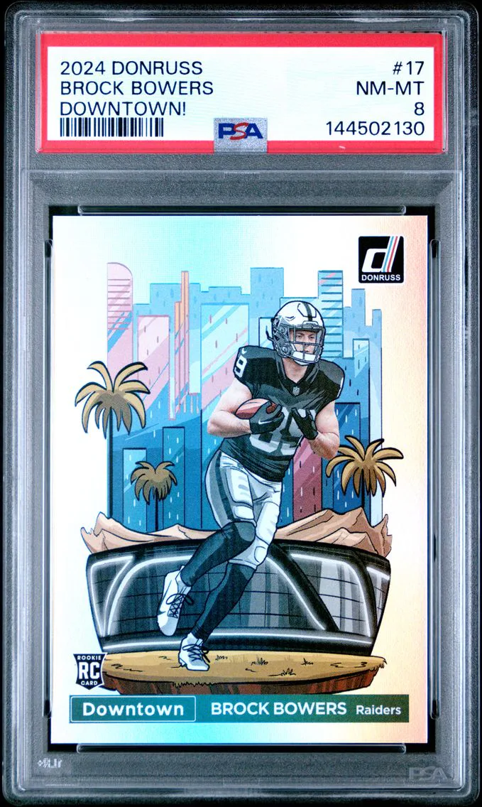 2024 #17 Brock Bowers PSA 8 Panini Donruss Downtown!