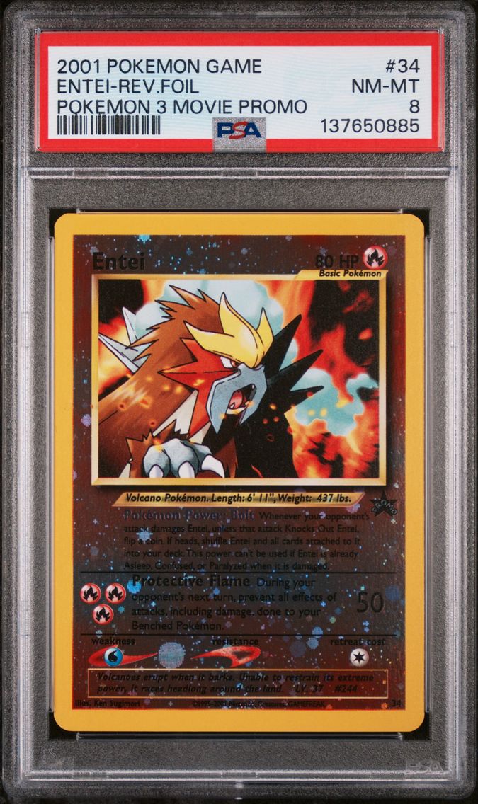2001 #34 Entei-Reverse Foil PSA 8 Game Movie