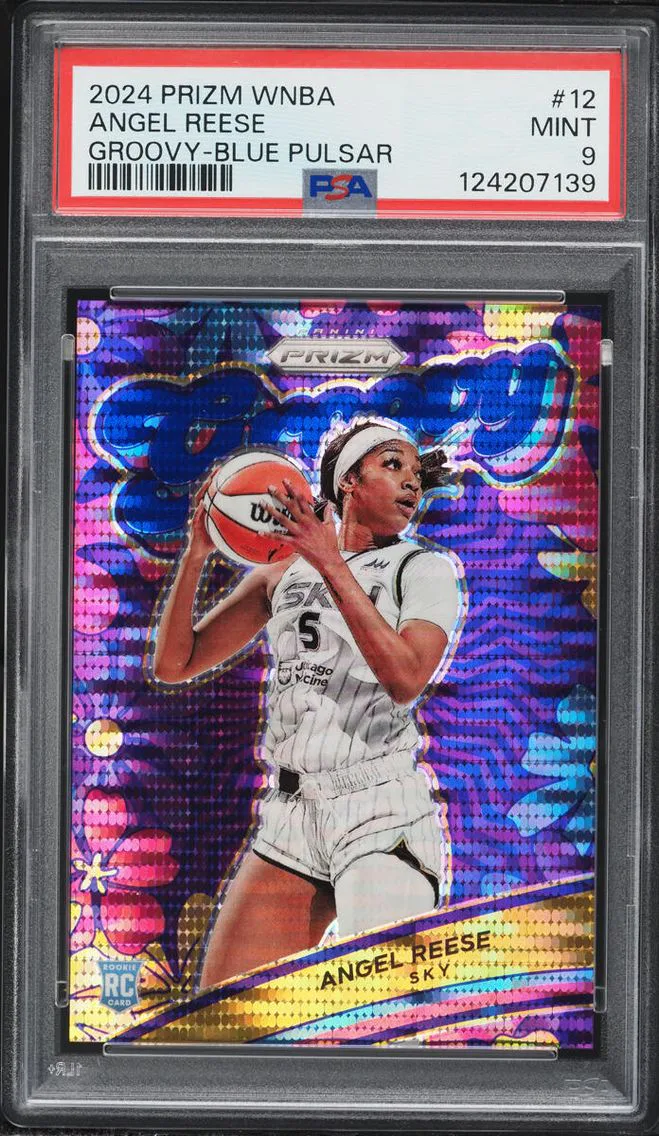 2024 Panini Prizm WNBA Groovy Blue Pulsar Angel Reese ROOKIE /199 #12 PSA 9 MINT