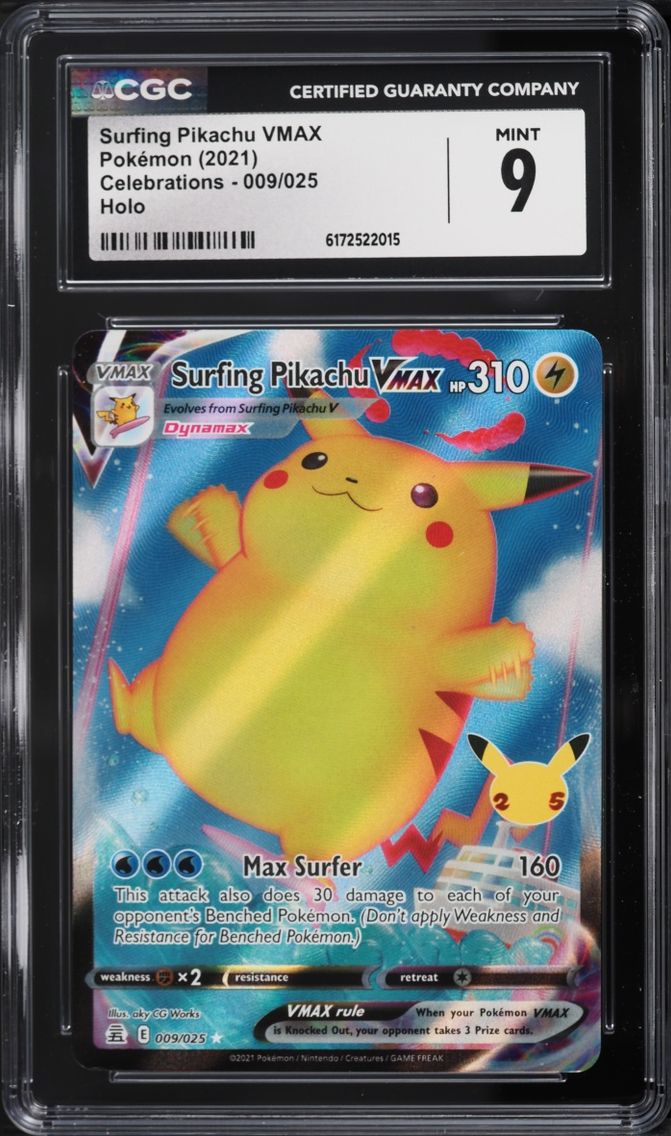 2021 Pokemon Sword & Shield Celebrations Full Art Surfing Pikachu VMAX #9 CGC 9 MINT