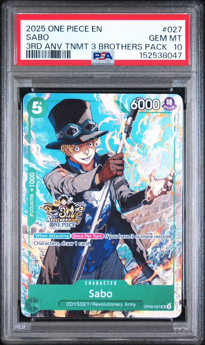 2025 #027 Sabo PSA 10 One Piece 3rd Anniversary Tournament 3 Brothers Pack