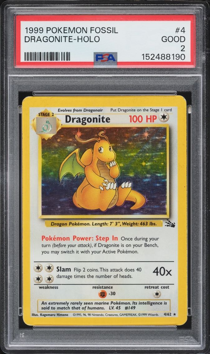 1999 #4 Fossil Holo Dragonite GD PSA 2 Pokemon