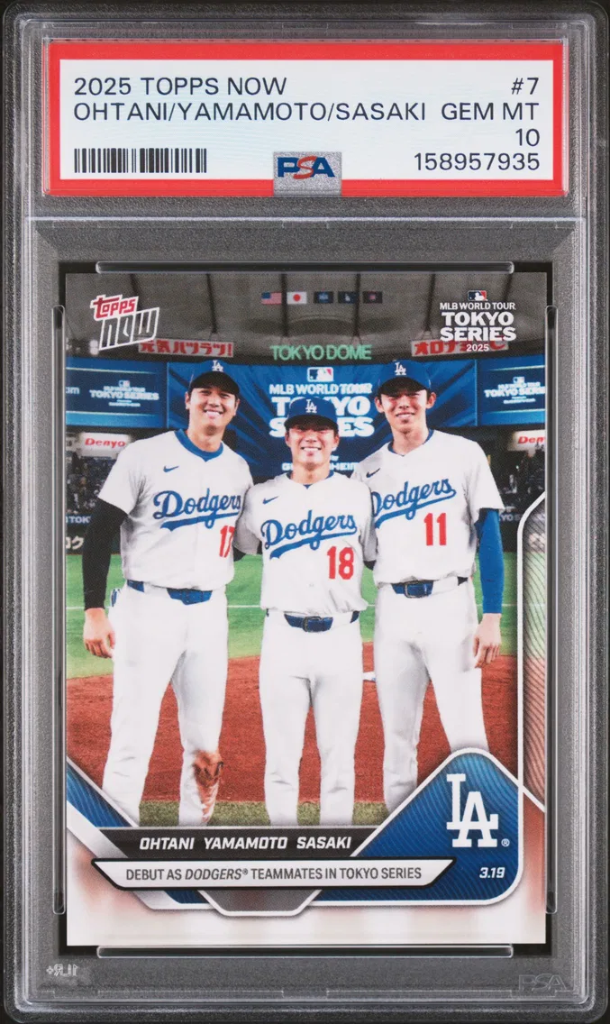 2025 #7 Roki Sasaki/Shohei Ohtani/Yoshinobu Yamamoto PSA 10 Topps Now