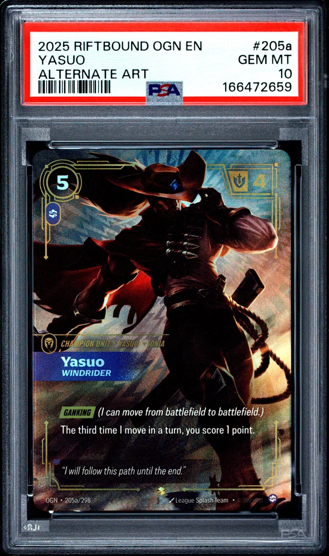 2025 #205a Yasuo - Windrider PSA 10 Riftbound: League of Legends Ogn-Origins