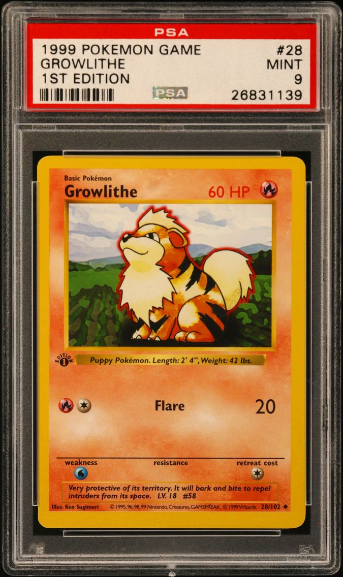 1999 #28 Growlithe 1st Edition PSA 9 Game