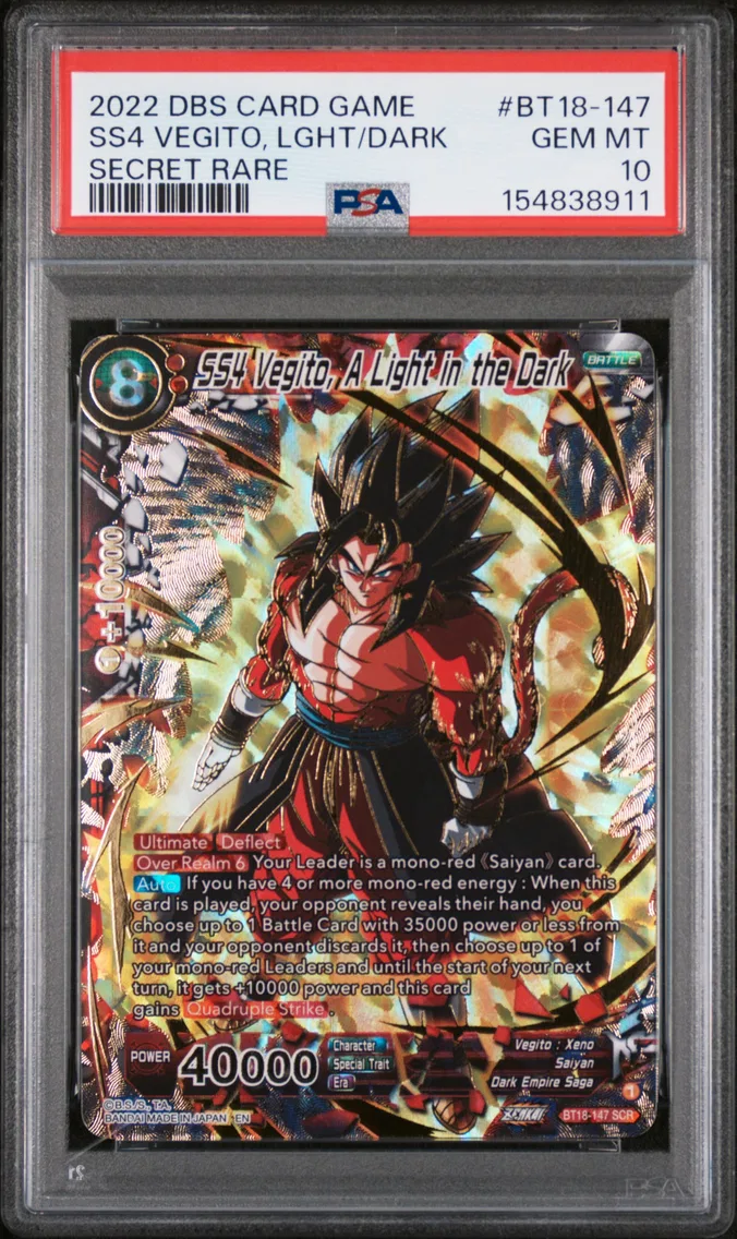 2022 #BT18-147 SS4 Vegito, A Light in the Dark PSA 10 Dragon Ball Super Card Game Series 18 Dawn of the Z-Legends