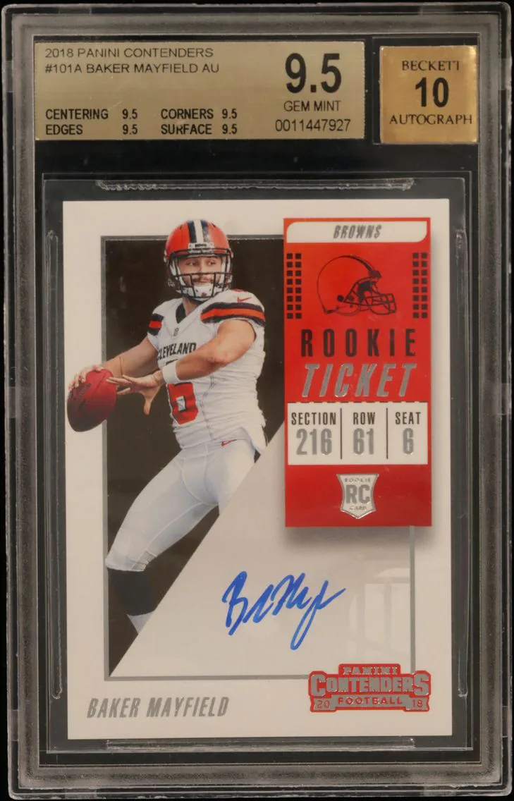 2018 #101A Baker Mayfield AU RC/(throwing) BGS 9.5 Panini Contenders