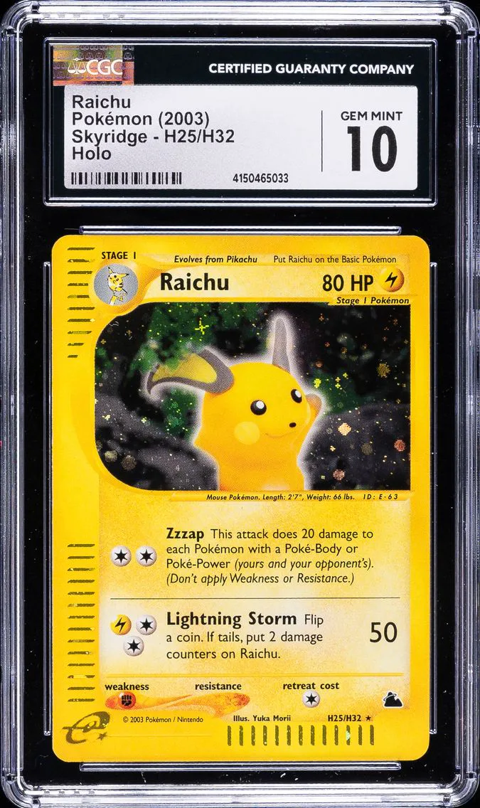 2003 #H25 Raichu-Holo CGC 10 Skyridge Pokemon