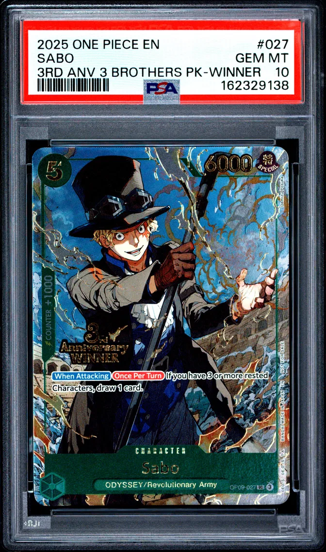 2025 #027 SABO PSA 10 One Piece 3rd Anniversary Tournament 3 Brothers Pack