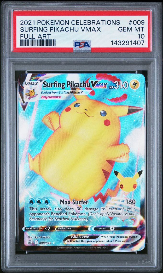 2021 #009 Full Art/Surfing Pikachu Vmax PSA 10 Celebrations Pokemon