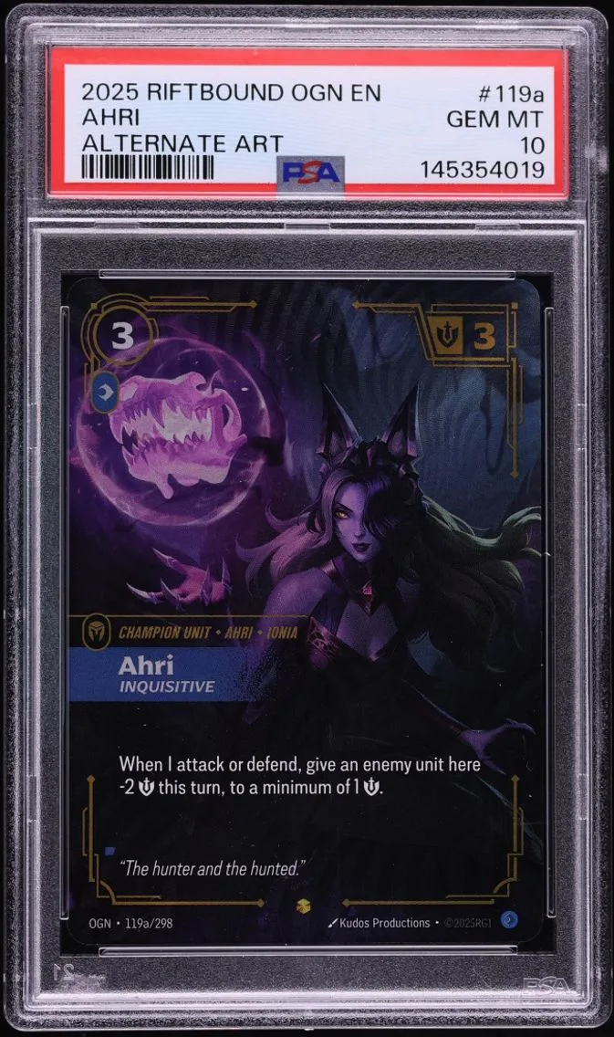 2025 #119a Riftbound: League Of Legends Ogn-Origins Alternate Art Ahri GEM MINT PSA 10