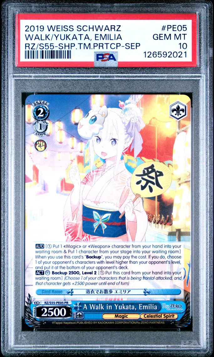 2019 #PE05 A Walk in Yukata, Emilia PSA 10 Weiss Schwarz RE:Zero Starting Life in Another World Vol.2