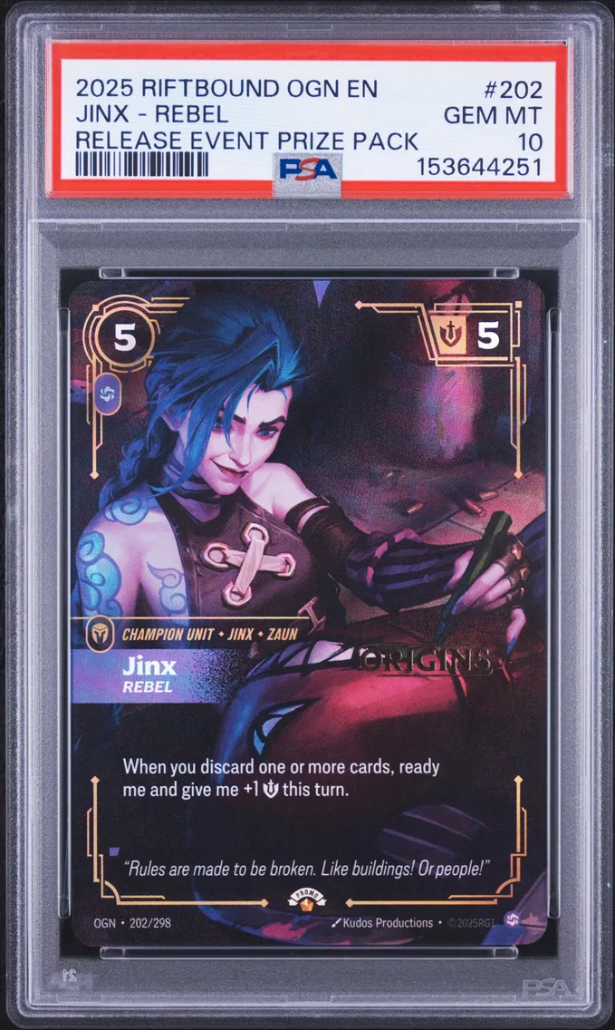 2025 #202 Jinx - Rebel PSA 10 Riftbound: League of Legends Ogn-Origins
