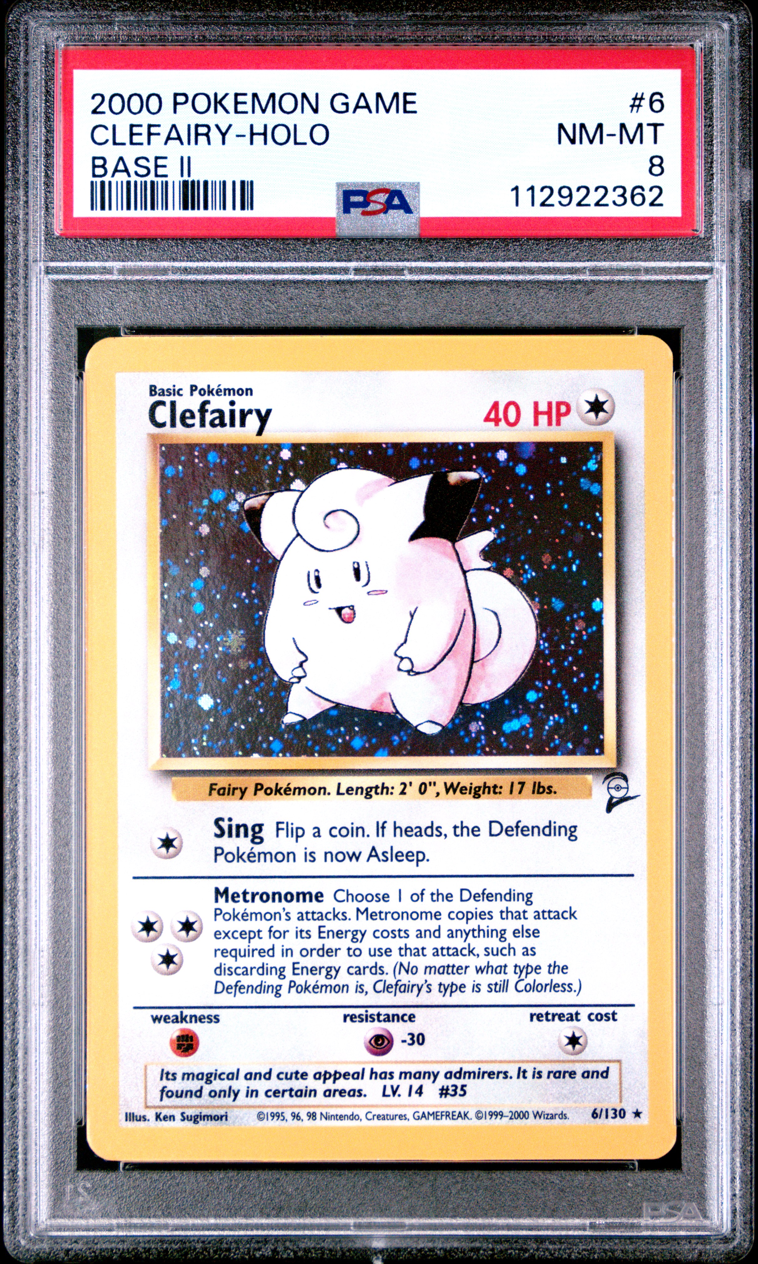 2000 #6 Clefairy-Holo PSA 8 Game Base Ii