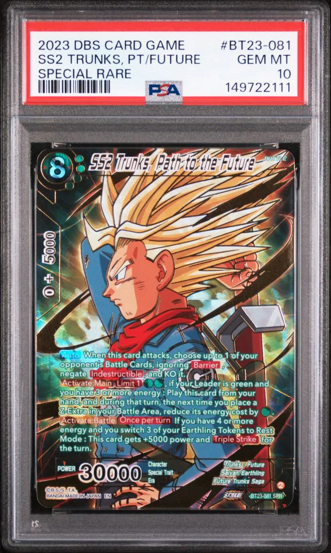2023 #BT23-081 SS2 Trunks, Path to the Future PSA 10 Dragon Ball Super Card Game Series 23 Perfect Combination