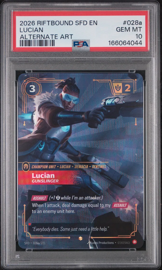 2026 #028a Lucian - Gunslinger PSA 10 Riftbound: League of Legends Sfd-Spiritforged