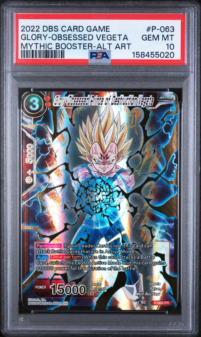 2022 #P-063 Glory-Obsessed Prince of Destruction Vegeta PSA 10 Dragon Ball Super Card Game Mythic Booster