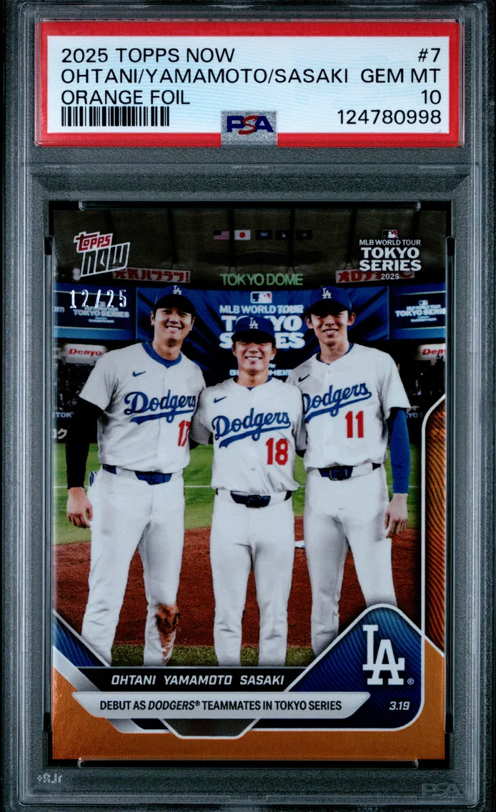2025 #7 Roki Sasaki/Shohei Ohtani/Yoshinobu Yamamoto PSA 10 Topps Now