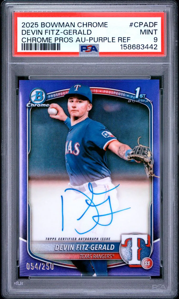 2025 #CPADF DEVIN FITZ-GERALD PSA 9 Bowman Chrome Prospect Autographs