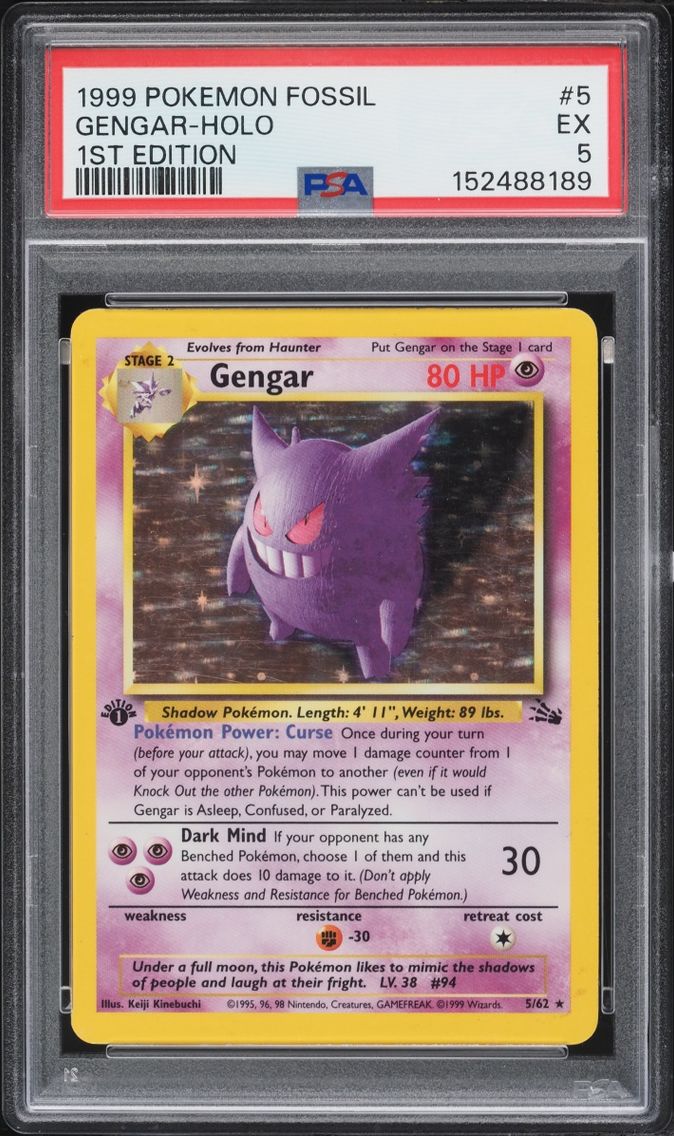 1999 #5 Fossil 1st Edition Holo Gengar EX PSA 5 Pokemon