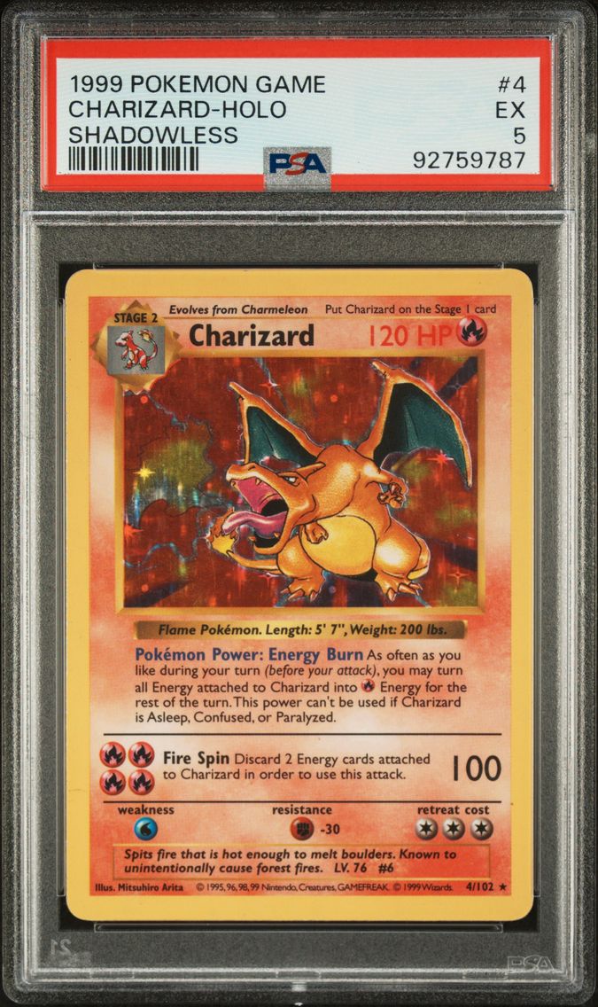 1999 #4 Charizard-Holo Shadowless PSA 5 Game