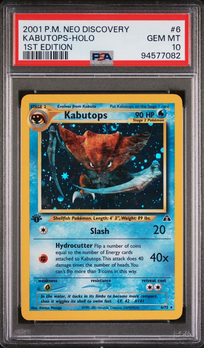 2001 #6 1ST EDITION KABUTOPS-HOLO PSA 10 POKEMON NEO DISCOVERY