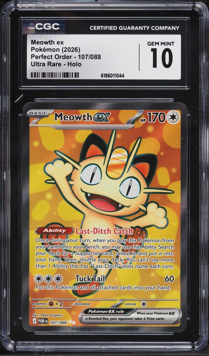 2026 #107 Meowth EX CGC 10 Pokemon Mega Evolution Perfect Order Full Art