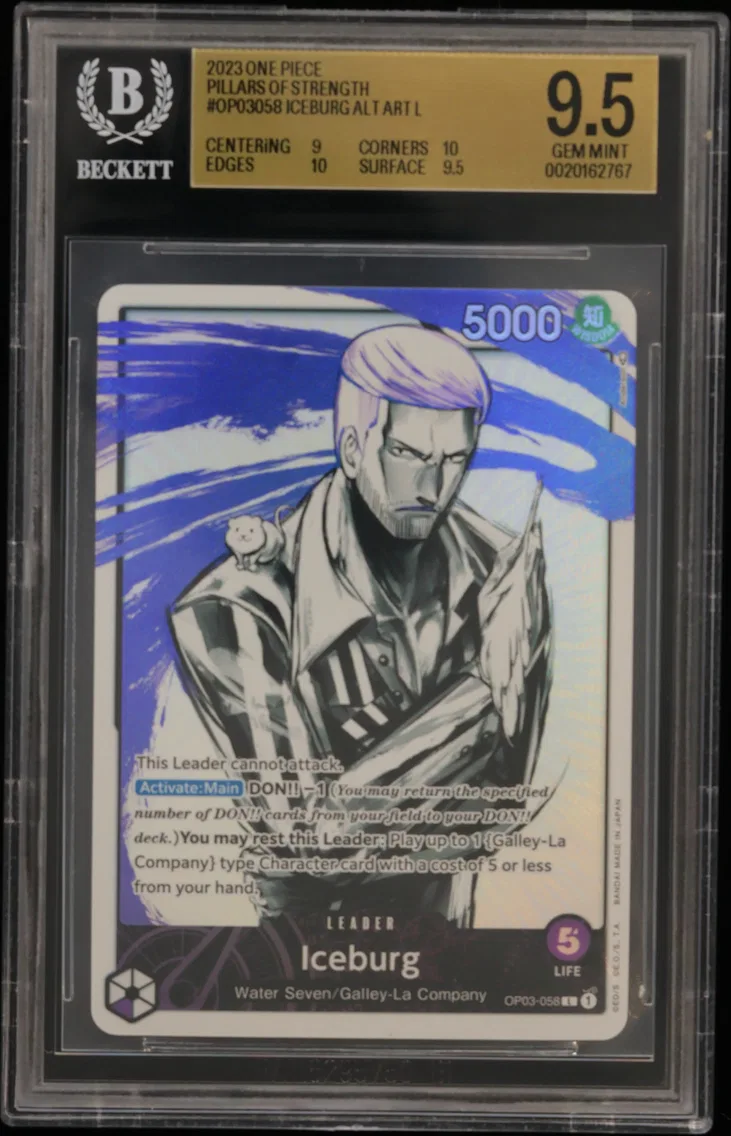 2023 #OP03058 Iceburg ALT ART L BGS 9.5 One Piece Card Game Pillars of Strength