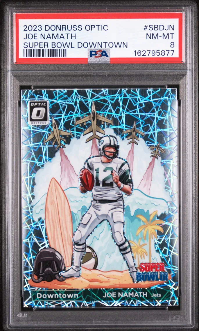 2023 #SBDJN Joe Namath PSA 8 Panini Donruss Optic Super Bowl Downtown