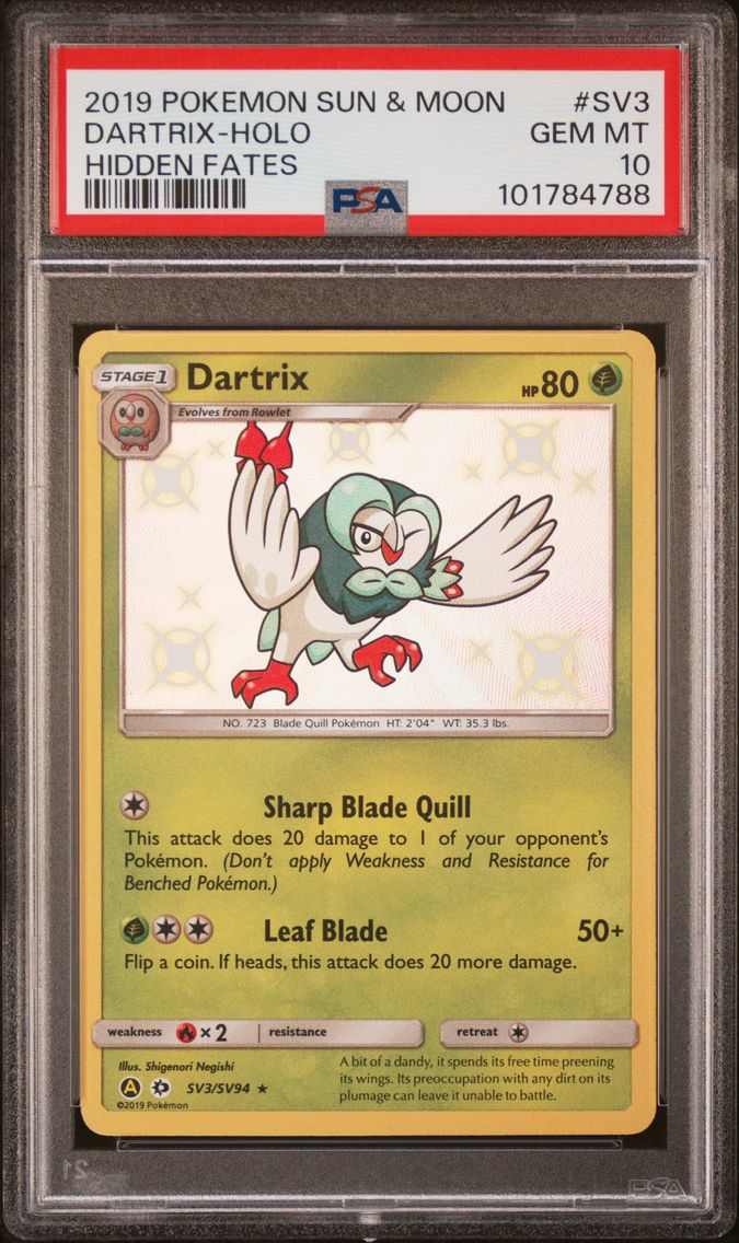2019 #SV3 Dartrix-Holo PSA 10 Sun & Moon Hidden Fates Pokemon