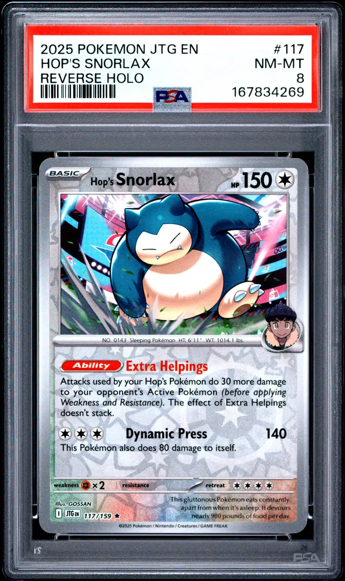 2025 #117 Hop's Snorlax Reverse Holo PSA 8 Jtg EN-Journey Together