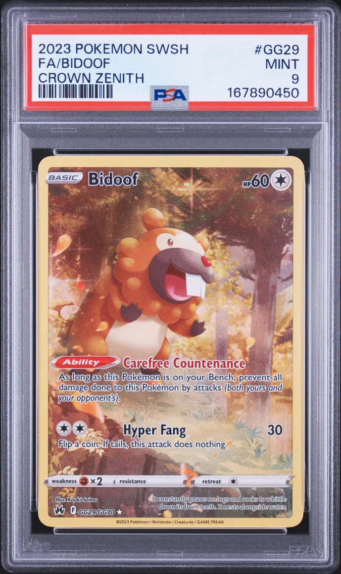 2023 #GG29 Full Art/Bidoof PSA 9 Sword and Shield Crown Zenith