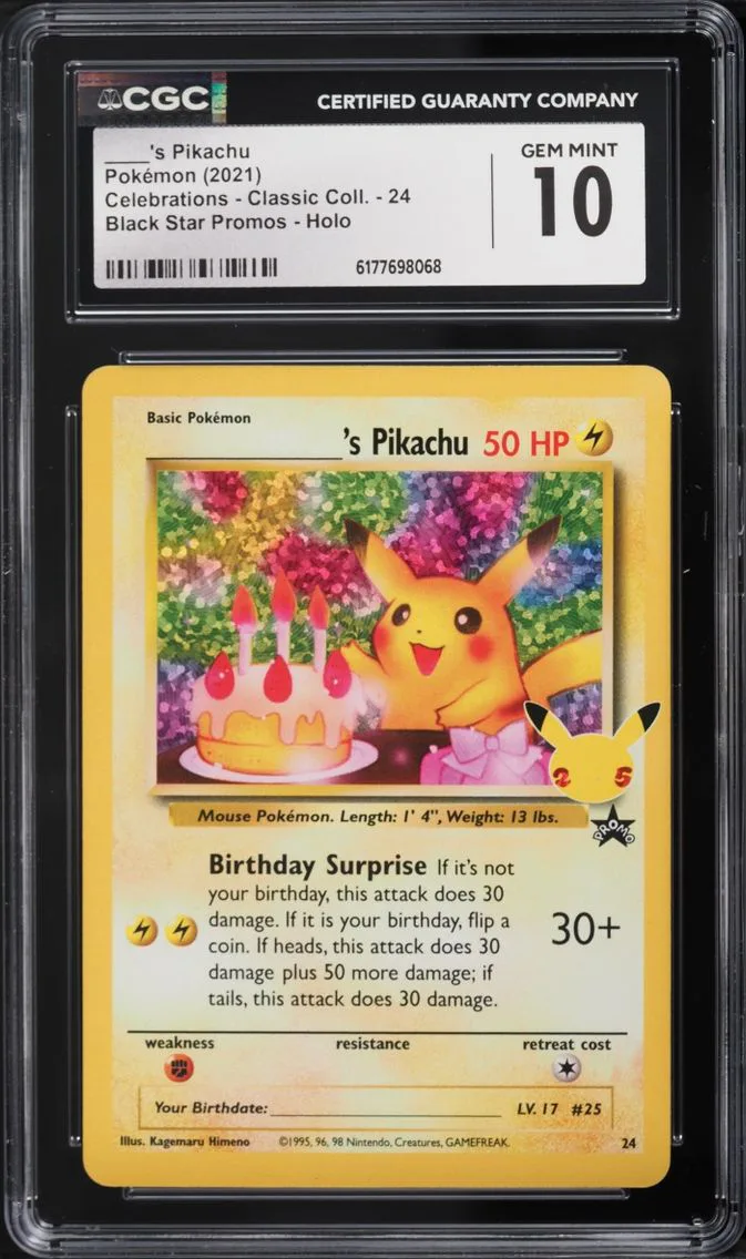 2021 Pokemon SWSH Promo Celebrations Classic Collection Holo Birthday Pikachu #24 CGC 10 GEM