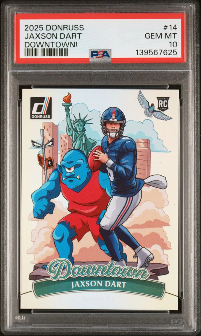 2025 #14 Jaxson Dart PSA 10 Panini Donruss Downtown! Football