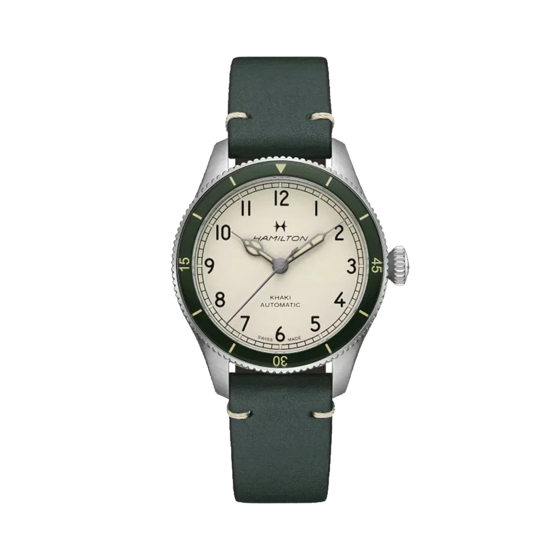 Hamilton Khaki Aviation Pilot Pioneer Auto 38mm - White on Green Leather Strap