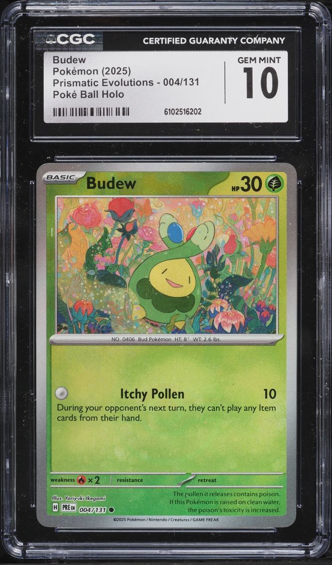 2025 Pokemon Scarlet & Violet Prismatic Evolutions Poke Ball Holo Budew #4 CGC 10 GEM MINT