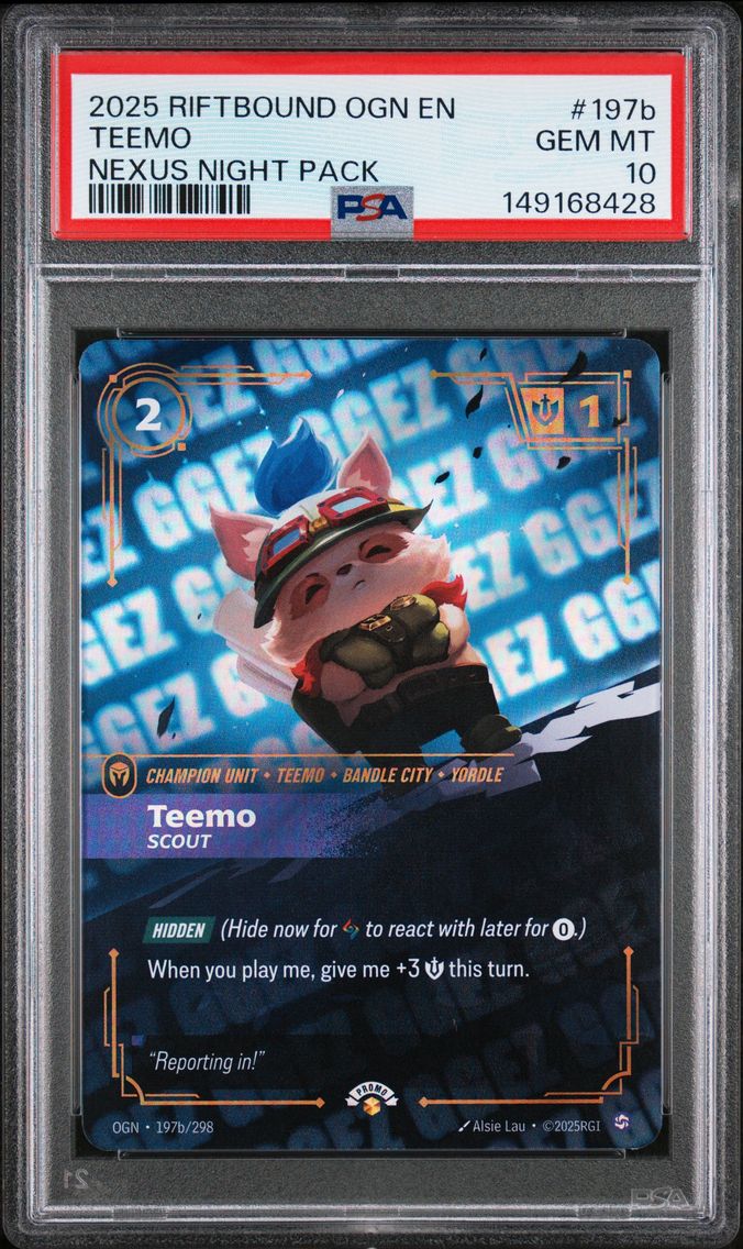 2025 #197b Teemo - Scout PSA 10 Riftbound: League of Legends Ogn-Origins