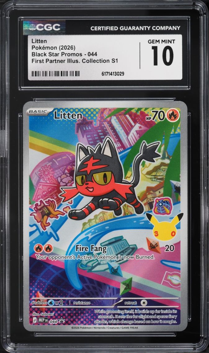 2026 Pokemon Mega Evolution Promo First Partner Illustration Full Art Litten #44 CGC 10 GEM